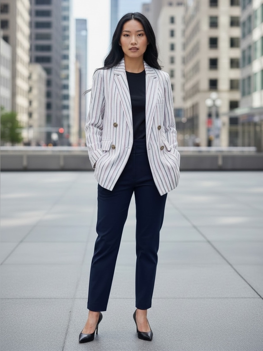 Dolan by Anthropologie “Anna” Striped Double Breasted Blazer NWT